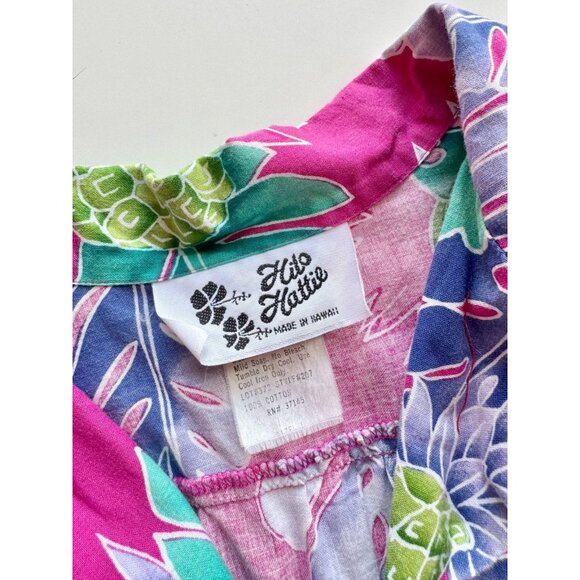 Vintage 90s HILO HATTIE Hawaiian Floral 100% Cotton Cap Sleeve Shirt Top, Size L - Picture 8 of 10
